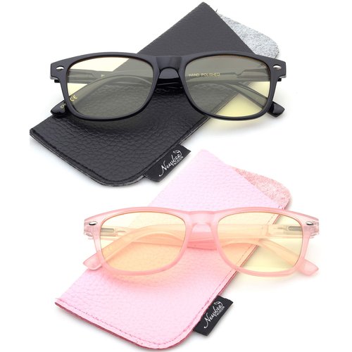 Kids Teens Computer Blue Rays Glasses Anit Eyestrainn Blue Light Blocking Glasses for Girls and Boys Ages 3 & Up Computer Glasses for Kids- 2 Pack-Black & Pink