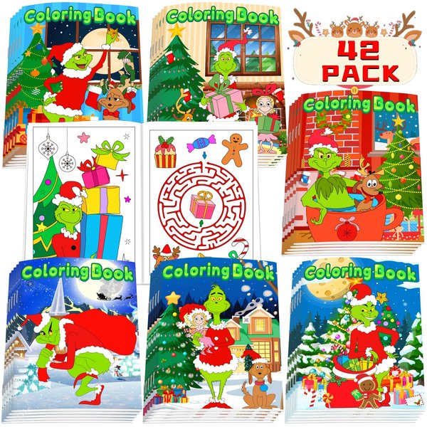Ratoyal 42 Pack Christmas Coloring Books for Kids, Xmas Party Favors Bulk Gifts, Small Activity Books Xmas Holiday Stockings Goodie Bags Stuffer Filler Grinchmas Party Supplies for School Classroom