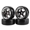 Shaluoman Plating 5-Spoke 12mm Hub Wheel Rims with Hard Plastic Tires for RC 1:10 Drift Car Color Black, 1/10 RC Tires and Wheels for 1/10 Redcat HSP HPI RC Drift Cars