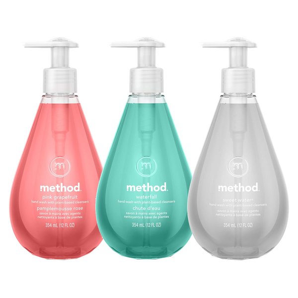 Method Gel Hand Soaps Variety Pack, Pink Grapefruit, Waterfall, Sweet Water, 12 oz. each