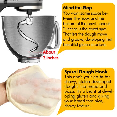 Stainless Steel Spiral Dough Hook Replacement for KitchenAid 4.5QT & 5QT Bowl Tilt-Head Stand Mixers, Rustproof & Easy Clean, Efficient Kneading for Bread, Pizza, Pasta, Cookies