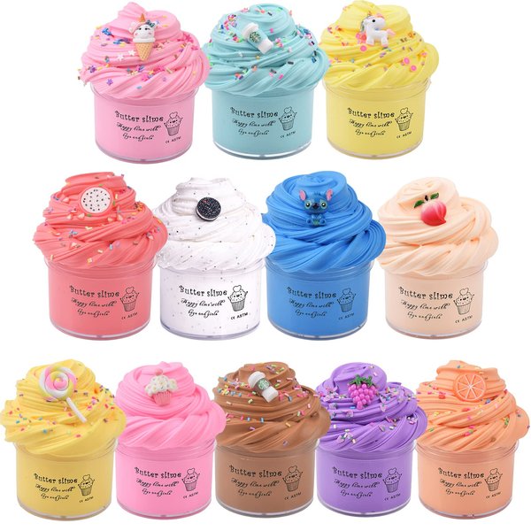 12 Pack Butter Slime Kit for Girls Boys, with Blue Slime, Ice Cream, Peach Slime ect.Scented Slime Party Favors for Kids, Soft & Non-Sticky, Putty Slime Stress Relief Toys for Kids Girls Boys