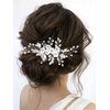 Latious Silver Flower Bride Wedding Hair Comb Pearl Bridal Side Comb Crystal Hair Piece Leaf Hair Accessories for Women and Girls (Silver)