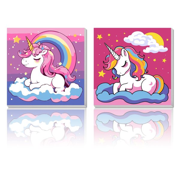2 Pack Paint by Numbers Kit for Kids Paint by Number Kits Age 4-8 Painting Kits for Kids Ages 8-12 Girls Framed Canvas Paint by Number Cartoon Drawing Kit Color by Number Kids for Beginners 8x8 Inch