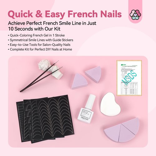 Saviland French Tip Nail Stickers: 5 Sheets French Nail Stickers 10ML White Gel Nail Polish Sponges for Gradient French manicure French Tips Guides Self-Adhesive French Nail Strips French Tip Liner
