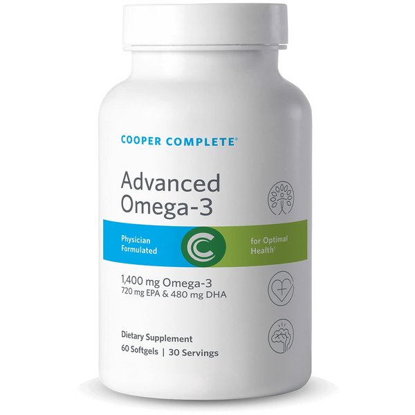 Cooper Complete - Advanced Omega 3 - Fish Oil Supplement, Concentrated EPA + DHA Omega-3 Fatty Acids 1400 mg - 60 Softgels per Bottle. Pack of 3