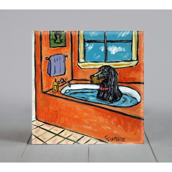 Gordon Setter taking a bath bather bathroom decor Dog art tile coaster gift