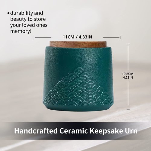 NS Online Green Small urn Ashes Keepsake- Adult Share Decorative Ceramic Small urn， Memorial Tiny urn Funeral Cremation pet Urn-Qnty 1
