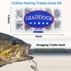 Fishing Treble Hooks Kit High Carbon Steel Hooks Strong Sharp Round Bend for Lures Baits Saltwater Fishing 110pcs/box Mixed 6 Size 4 6 8 10 12 14