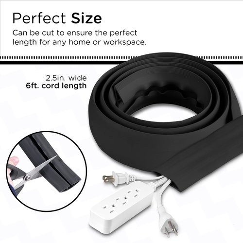 Cordinate 6 ft Cord Cover Floor, Cord Protector and Management, Cord Concealer, Cable Hider and Cable Raceway, Extension Cord Cover, Black, 43003