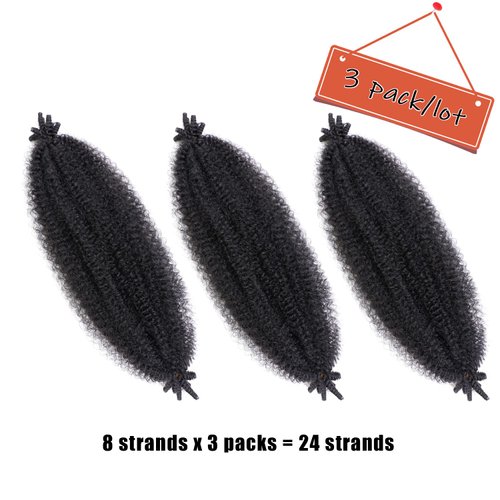 IXIMII 3 Packs Natural Black Springy Afro Twist Hair 16 Inch Pre-Separated Kinky Marley Twist Braiding Hair Soft Synthetic Crochet Hair Extensions for Spring Twists Bomb Twists Style