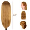Mannequin Head with 100% Human Hair, MYSWEETY Doll Head for Hair Styling, Manikin Head Cosmetology Makeup Hairdressing Training Head with Clamp Holder and Tools(18" Brown, Makeup)