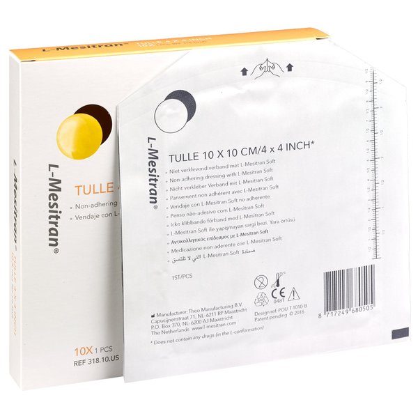 L-Mesitran Tulle Dressing with 40% Medical Grade Honey Flexible Fabric Adhesive Bandages Non-Adhering Perfect for Sensitive, Chronic, Acute, Deep & Superficial Wounds 4" x 4'' Box of 10