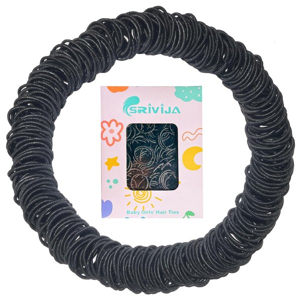 SRIVIJA 300Pcs Baby Hair Ties-Black Hair Ties,Toddler Hair Tie Black,Small Rubber Bands Hair,Toddler Hair Accessories,Little Girl Hair Accessories,Baby Girl Hair Accessories(Black)