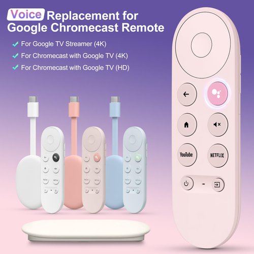 Voice Replacement for Google Chromecast Remote，for Google TV Remote Control & Google TV Streamer（Pink）