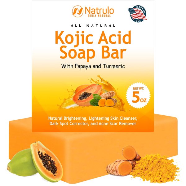 Kojic Acid Soap for Hyperpigmentation – Skin Brightening Kojic Papaya Face and Body Wash – Kojic Soap Bar Reduces Acne, Scars, and Evens Skin Tone – Turmeric Cleanser for All Skin Types Made in USA