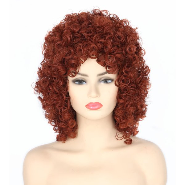 Topcosplay Womens Short Curly Wigs for Black Women Afro Kinky Curls Synthetic Wig for African American Women (Auburn Brown)