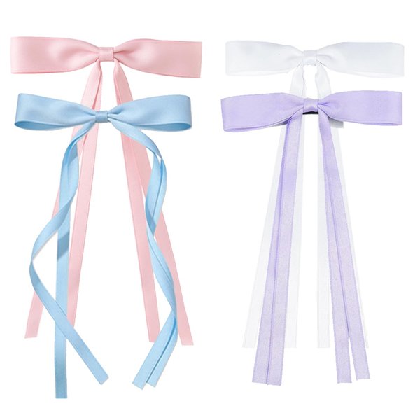 4PCS Hair Bows for Women, Hair Ribbon with Long Tail Bowknot Hair Clips for Women Girls, Hair Barrettes with Bow Accessories