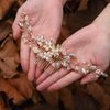 CanB Bride Pearl Hair Comb Flower Silver Wedding Leaf Crystal Bridal Headpieces bridesmaid Head Plece Flower Girl Rhinestone Hair Jewelry Accessories for Women and Girls (Gold)