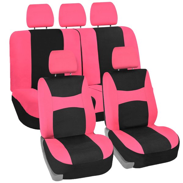FH Group Car Seat Covers Full Set Cloth - Universal Fit,Automotive Seat Covers,Low Back Front Seat Covers,Airbag Compatible,Split Bench Rear Seat,Washable Car Seat Cover for SUV,Sedan,Van Pink