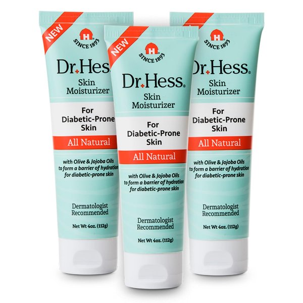 Dr. Hess Skin Moisturizer For Diabetic Prone Skin, Diabetic Skin Relief Moisturizing Body Lotion with Lanolin, Beeswax, Jojoba Oil & Olive Oil, Skin Moisturizer for Dry, 4oz - 3 Pack