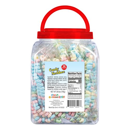 36 Individually Wrapped Candy Necklaces, Choker Style | Bulk Candy Individually Wrapped | Nostalgic Candy Jewelry | Pastel Necklace Candy Tub, By 4YoreElves