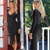 Popilush Ruched Dresses with Build in Shapewear V Neck Formal Dresses for Women Bodycon Midi Dress for Wedding Guest