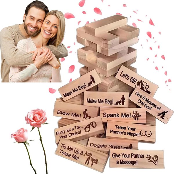 kjsdsss Lust Tower - Game for Adults,48Pcs Super Naughty Block Tower Game,Couples Games for Adults,Valentine Tumbling Tower Stacking Blocks Game,Stacking Wooden Block Game for Grown Ups (1 Set)