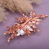Teyglen Bridal Wedding Flower Rhinestone Hair Clip Hairpin Floral Rose Gold Crystal Leaf Hair Barrette Handmade Wedding Hair Piece Hair Accessories for Women Bride Girls (Rose Gold)