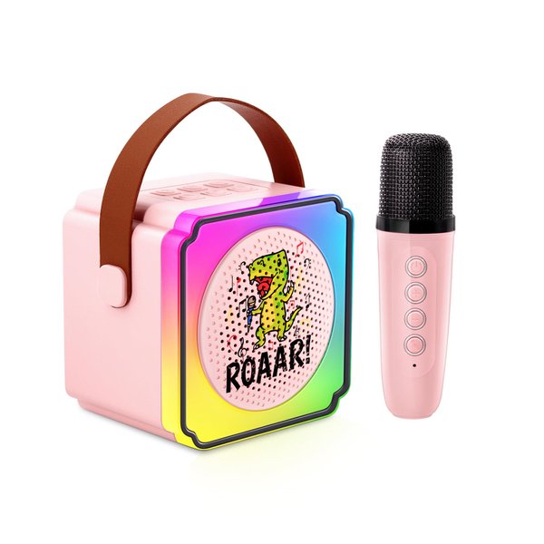 Ainrvteers Kids Karaoke Machine、Kareoke Machine with Bluetooth and Wireless Microphone for Kids， Toys Gifts for Girls Boy Ages 4, 5, 6, 7, 8, 9, 10, 12 +Year Old Birthday (Pink-1 Mic)