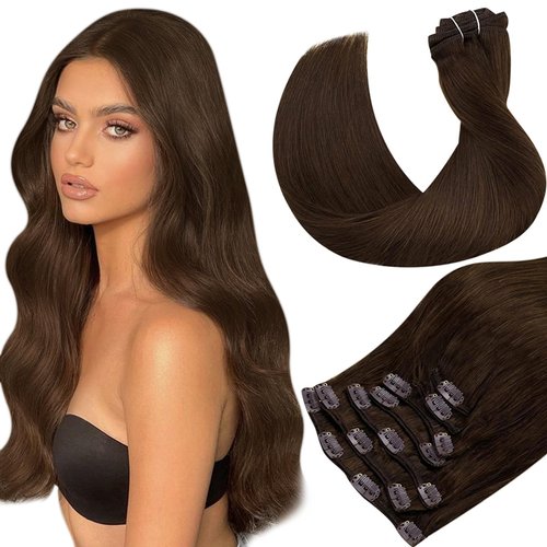 Hetto Brown Clip in Hair Extensions Human Hair #4 Dark Brown Extensions Clip in Human Hair 14 Inch Straight Clip in Extensions Human Hair 105g+20g 7pcs