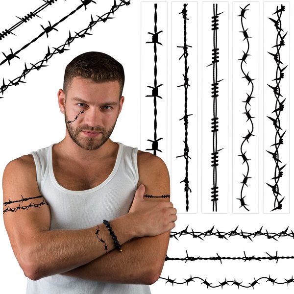 20 Pcs Barbed Wire Temporary Tattoos Barbed Fake Wire Tattoo Removable Black Arm Tattoo Stickers for Men Women Kids Halloween Costume Supplies Totem Body Art