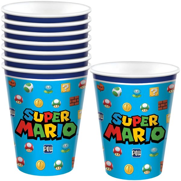Amscan Multicolor Super Mario Brothers Cups (9 oz) Pack of 8 - Durable & Reusable Themed Cups, Perfect for Kids' Parties