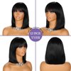 YYHR Short Bob Wig With Bangs 12" Light Yaki Straight Synthetic Hair Wigs Cut Short Black Bob Wigs With Bangs Daily Costume Wig (12 Inch,1B)
