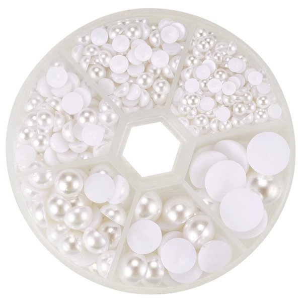 PH PandaHall 6 Sizes White Flat Back Pearls Cabochon 690pcs Flat Pearls Gems for Cup Nails Crafts Shoes Hairband Scrapbooking Embellishment Makeup Wedding Phone Case Making 4mm 5mm 6mm 8mm 10mm 12mm