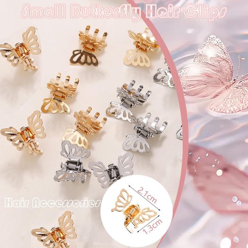 AUOCATTAIL 40Pcs Small Butterfly Hair Clips for Women Gold Silver Mini Metal Butterflies Hair Claw Clips Hairpins Decorative Cute Hair Barrettes Hair Accessories for Girls Bride Wedding Birthday Party