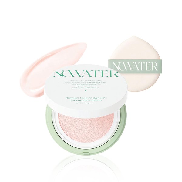 NOWATER Tea Tree Day-day Tone-up Sun Cushion (SPF50+, PA++++) | Sun Protection | #21 Cushion Foundation | Hyaluronic Acid, Niacinamide | Korean Make up for face (0.88 fl.oz)