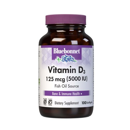Bluebonnet Nutrition Vitamin D3 5000 IU Softgels, Aids in Muscle and Skeletal Growth, Cholecalciferol from Fish Oil, Non GMO, Gluten, Soy & Dairy Free, Yellow, 100 Count