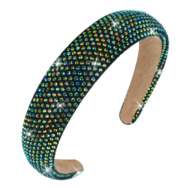 CAVETEE Rhinestone Headband，Non-slip Sparkly Wide Headbands Hair Bands Crystal Fancy Headbands Green Headband Comfortable Formal Hair Accessoriesfor Women Girls Christmas
