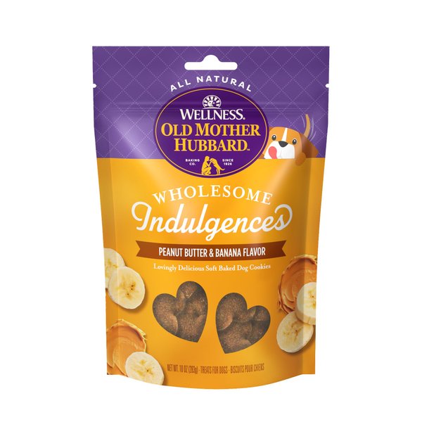 Old Mother Hubbard Wellness Wholesome Indulgences Dog Biscuits, Natural, Dog Treats, Peanut Butter & Banana Flavor, (10 Ounce Bag)