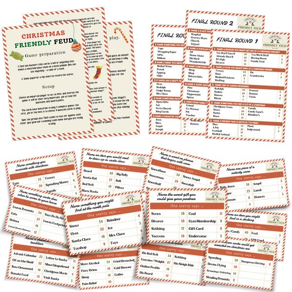 Christmas Friendly Feud Game - The Hilarious Party Game of Guessing Top Answers,Feud Game for Adults,Christmas Party Game,Classroom Game,Family Game Night,Team Ice Breaker Game,15 Trivia Cards-6