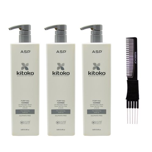 Asp Kitoko Purifying Cleanser (33.8 oz/liter) with Teasing Comb Pack of 3