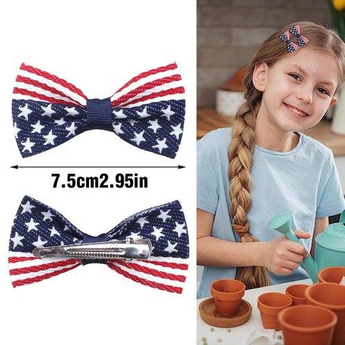 American Flag Hair Bow Clips for Toddler Baby Girls, 2Pcs American Flag Hairpins Hair Bows Alligator Hairgrips Hair Barrettes 4th of July Hair Accessories for Women Labor Day Patriot Independence Day
