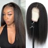veravicky Kinky Straight Wig Human Hair 16 inch Glueless Kinky Straight 13x4 Lace Front Wig Pre Plucked HairLine with Baby Hair,180% Density Yaki Straight Wigs Natural Black Color