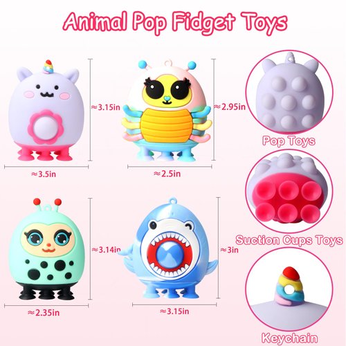 Pop Party Favors for Kids,3D Pop Animals Its Fidget Toys,Silicone Animal Suction Toys,Birthday Gifts for Boys & Girls,Goodie Bag Stuffers,Pinata Stuffers,Carnival Prizes,Treasure Chest for Kids Prizes