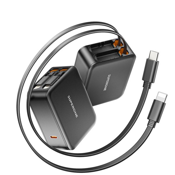 SUPERONE 62W Retractable Wall Charger with Dual Cables, 3-Port USB Charger Block, 35W iPhone Charger Fast Charging for iPhone 16/15/14/13/12/11 Series, Pad, Tablet, LG and More