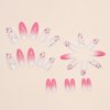 ROFIBUT Flower Press on Nails Medium Almond Fake Nails Glossy Gradient Pink Glue on Nails Small Floral False Nails Pink French Full Cover Stick on Nails for Women Girls Manicure Decoration 24Pcs
