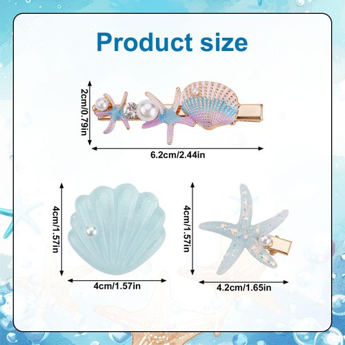12pcs Starfish Hair Clip, Elegant Pearl Starfish Hair Clip Sea Starfish Hairpin Barrette Seashell Mermaid Hair Accessories for Women Girls (Starfish, Shell, Small Starfish Shell)