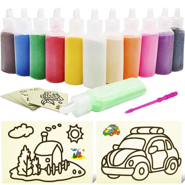 Zddaoole 32 Pcs Kids' Sand Art Kits,12 Color Sand Art kit Art Sand Scenic Sand with 20 Sheets Sand Art Painting Cards Set,1.25oz Bottles