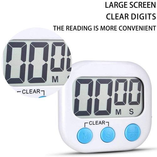 2 Pack Digital Kitchen Timer for Cooking Big Digits Loud Alarm Magnetic Backing Stand Cooking Timers for Baking White